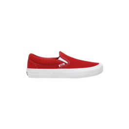 Red suede vans slip ons hot sale
