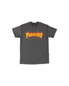 THRASHER FLAME SS L-CHARCOAL/YEL & RED
