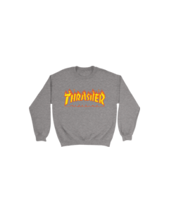 THRASHER FLAME LOGO CREW/SWT M-HEATHER GREY
